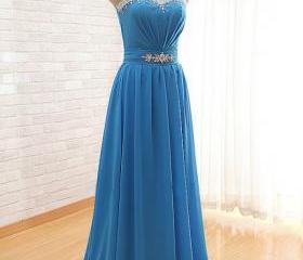 Red Rhinestones Beaded One Shoulder Chiffon Prom Dresses With
