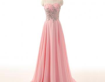 Pink Floor Length Chiffon A Line Evening Dress Featuring Ruched